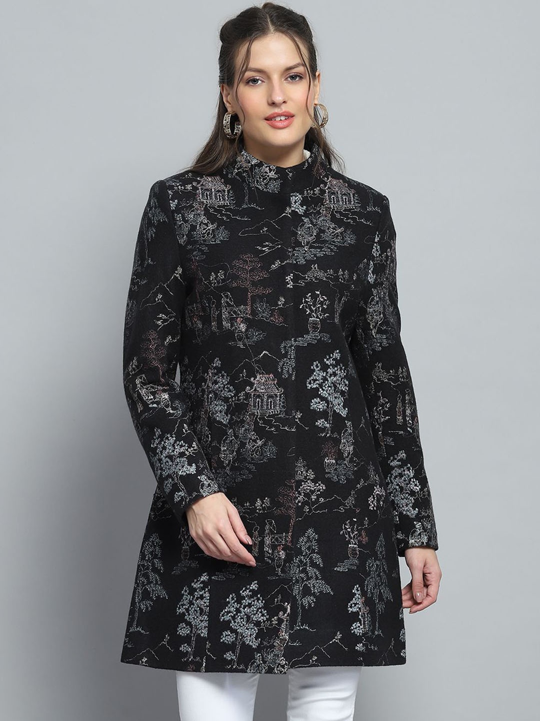 

Monte Carlo Printed Single-Breasted Overcoats, Black
