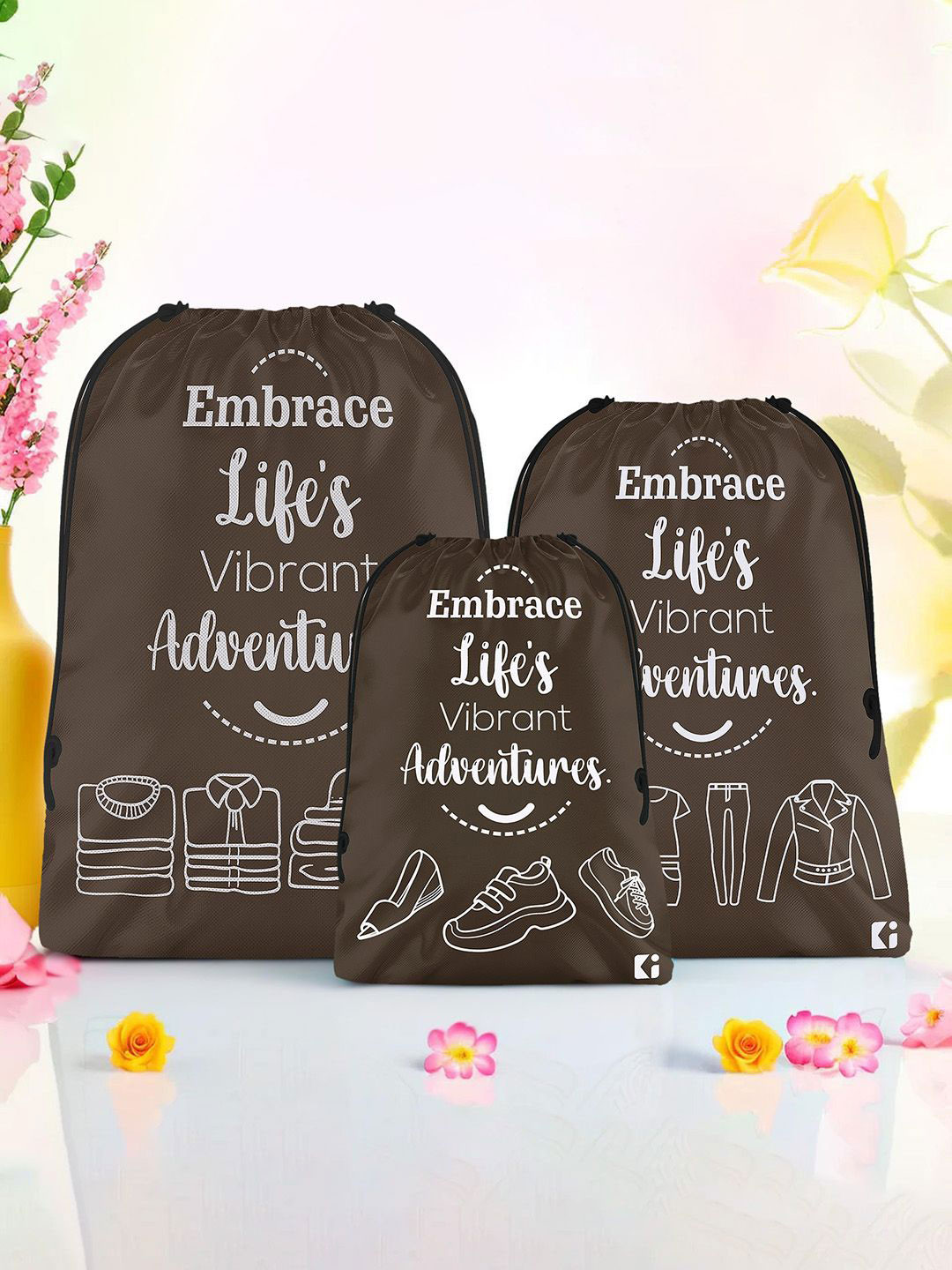 

Kuber Industries Brown & White Pack Of 3 Printed Cloth Storage Bag For Travel