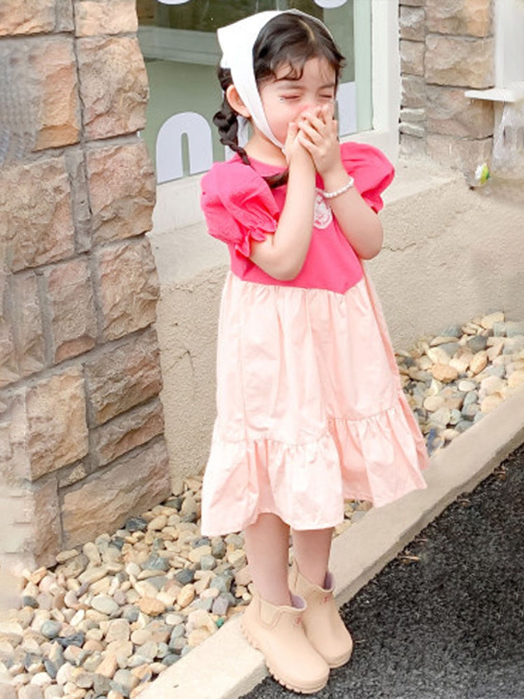 

LULU & SKY Girls Cotton Colourblocked Fit & Flare Dress, Pink