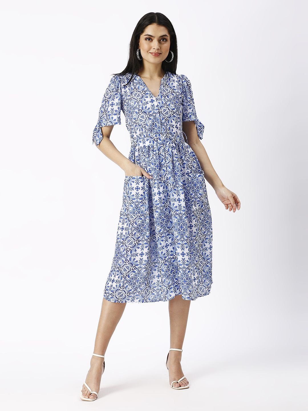 

Noia Floral Print Crepe Shirt Midi Dress, White