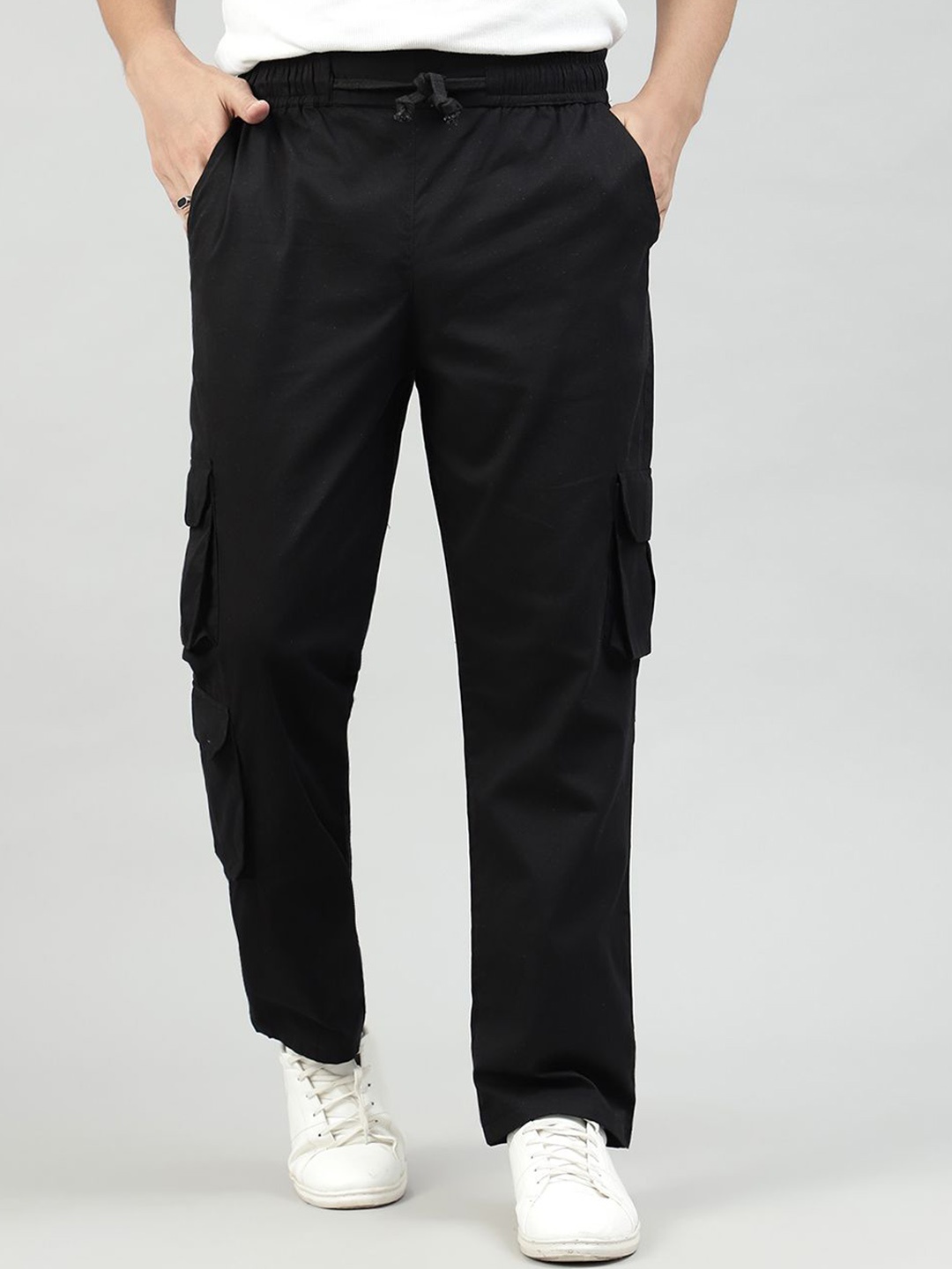 

DRIPCULT Men Cotton Baggy Fit Cargo Trousers, Black