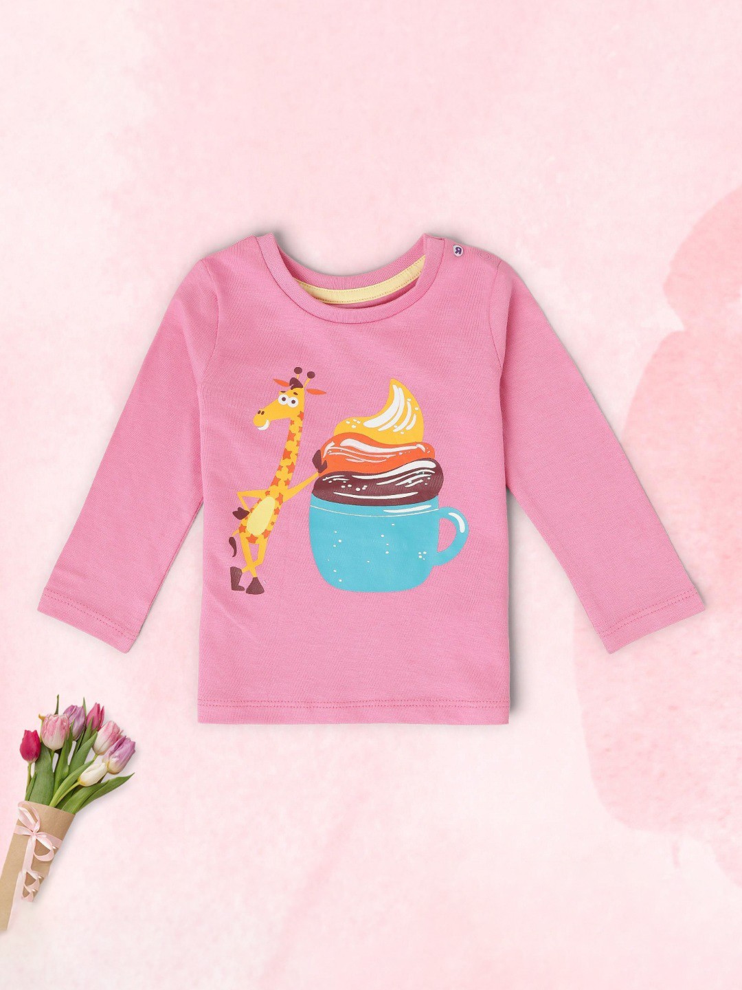 

Babies R Us Girls Graphic Printed Round Neck Cotton T-shirt, Pink
