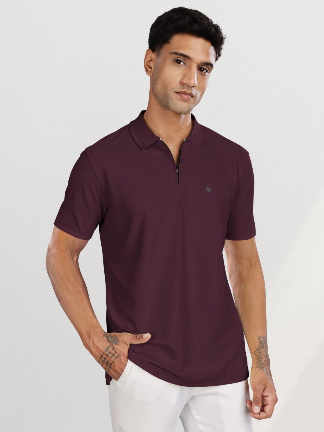 

BULLMER Men Polo Collar T-shirt, Burgundy