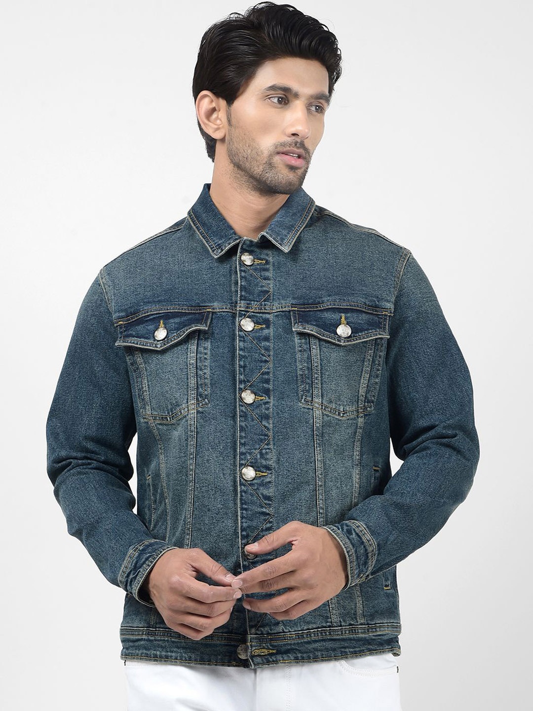 

Numero Uno Men Denim Jacket with Patchwork, Blue