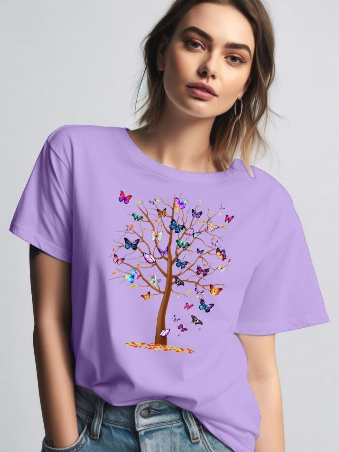 

Moda Rapido Women Printed Round Neck Tshirt, Purple