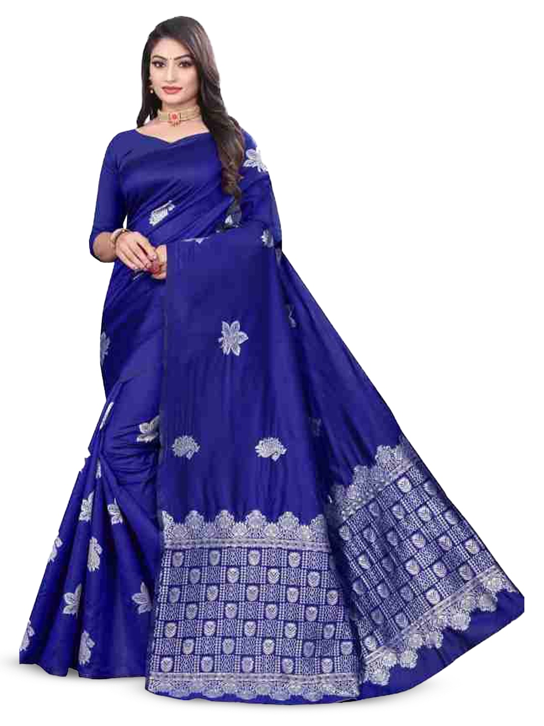 

Aika Woven Design Zari Pure Silk Banarasi Saree, Blue