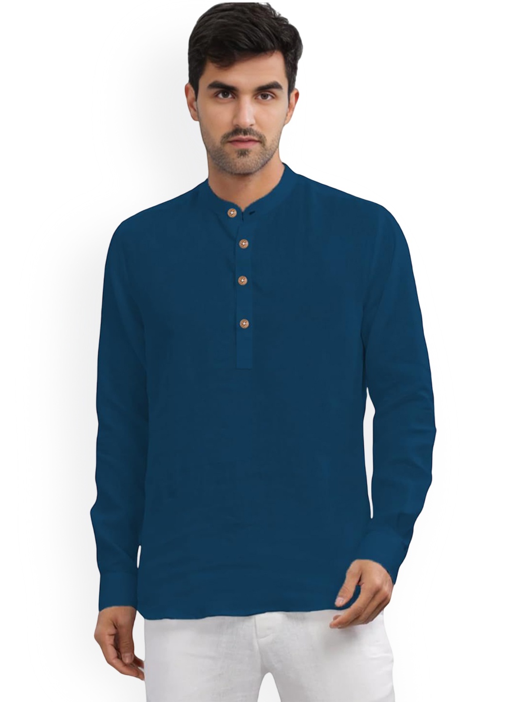 

Vida Loca Band Collar Cotton Straight Short Kurta, Blue