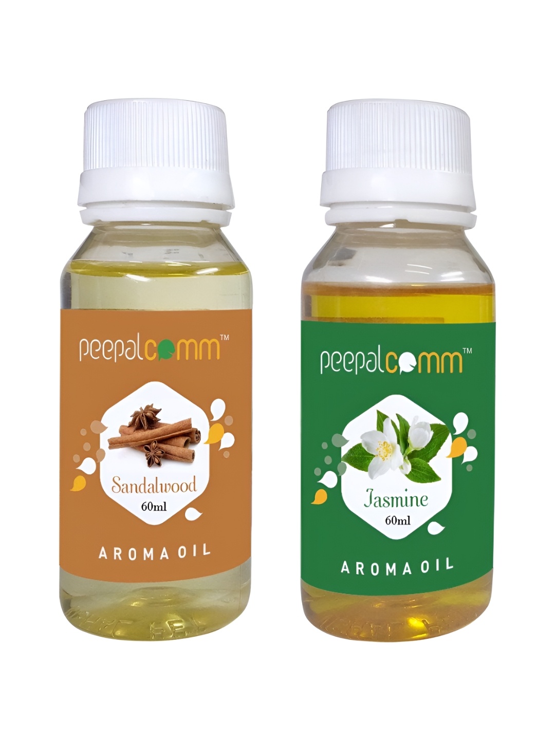 

PEEPALCOMM 2-Pcs Transparent Sandalwood & Jasmine Aroma Oils - 60 ml
