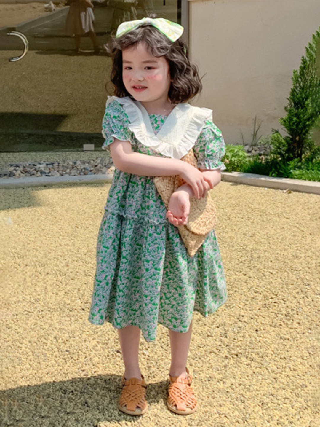 

LULU & SKY Girls Floral Print Fit & Flare Dress, Green