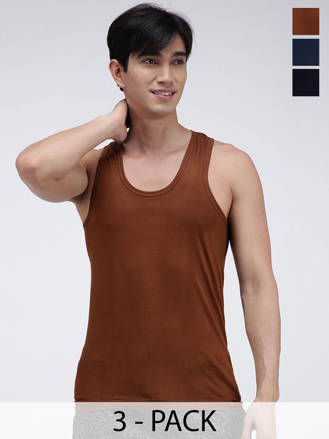 

AMUL COMFY Pack Of 3 Pure Cotton Undershirt Innerwear Vests AC-CVESTRN-LB-NY-AF-3XL-3PC, Navy blue
