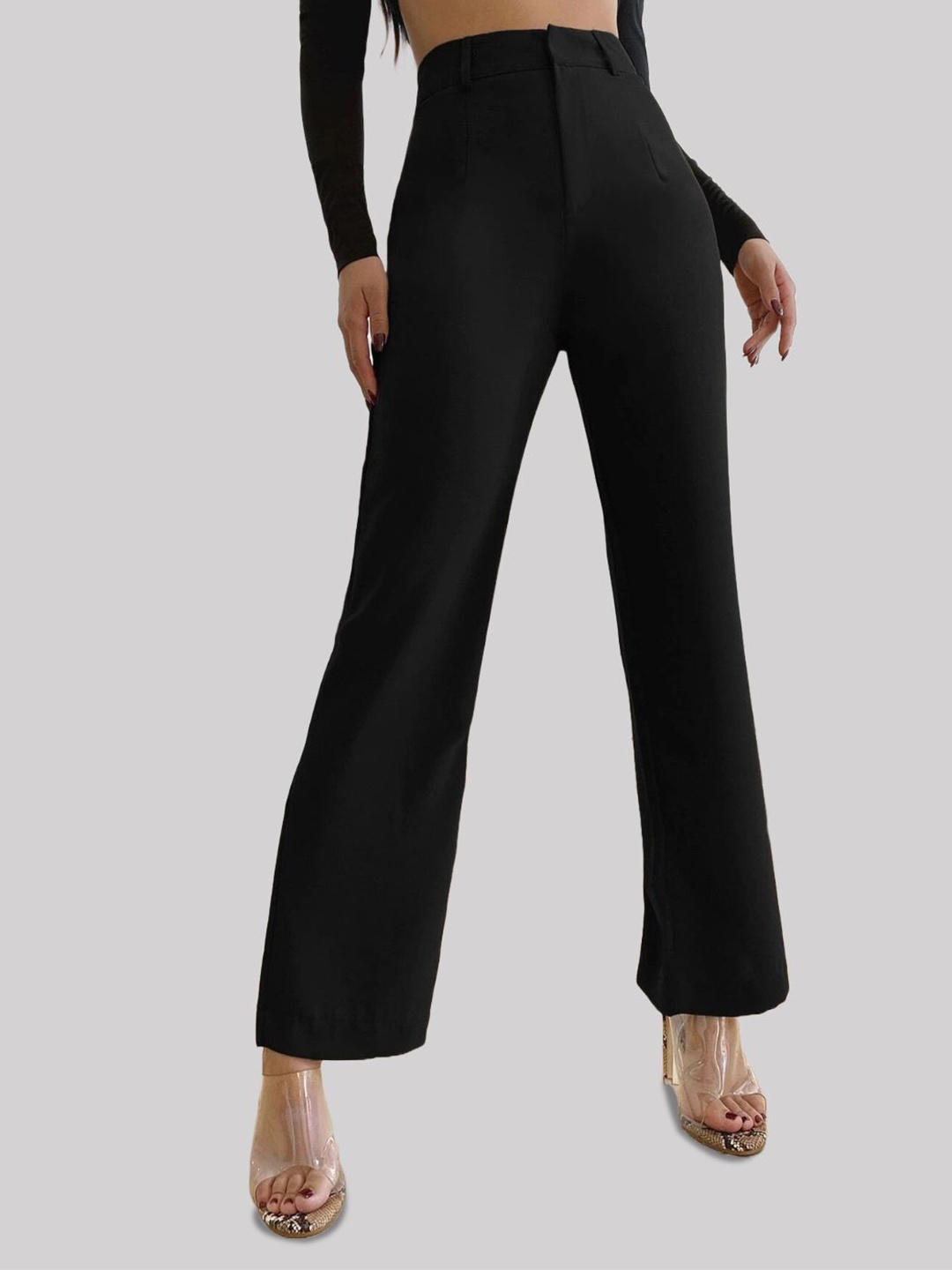 

FNOCKS Women Cotton High-Rise Regular Trousers, Black