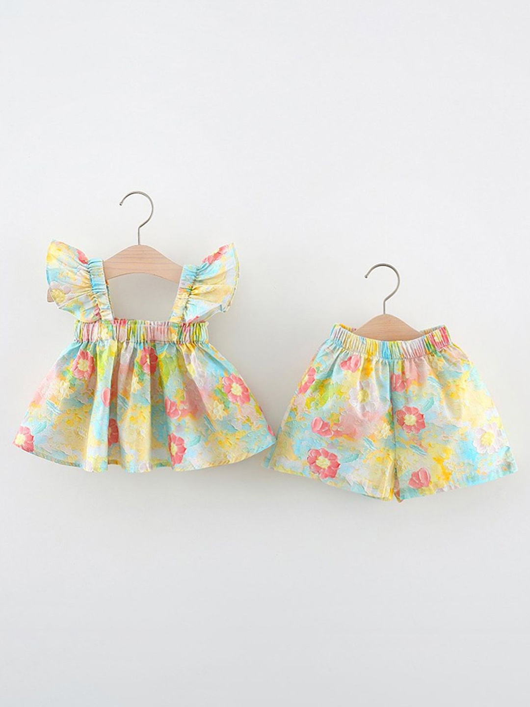 

LULU & SKY Girls Printed Pure Cotton Top With Shorts, Yellow