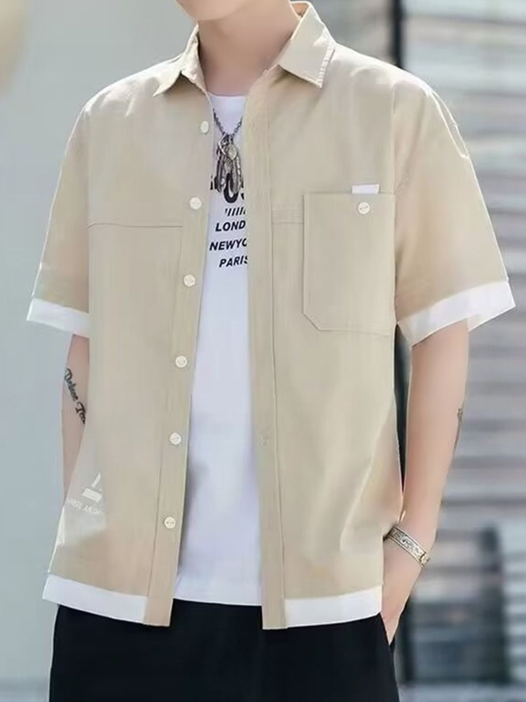

HERE&NOW Men Opaque Casual Shirt, Khaki