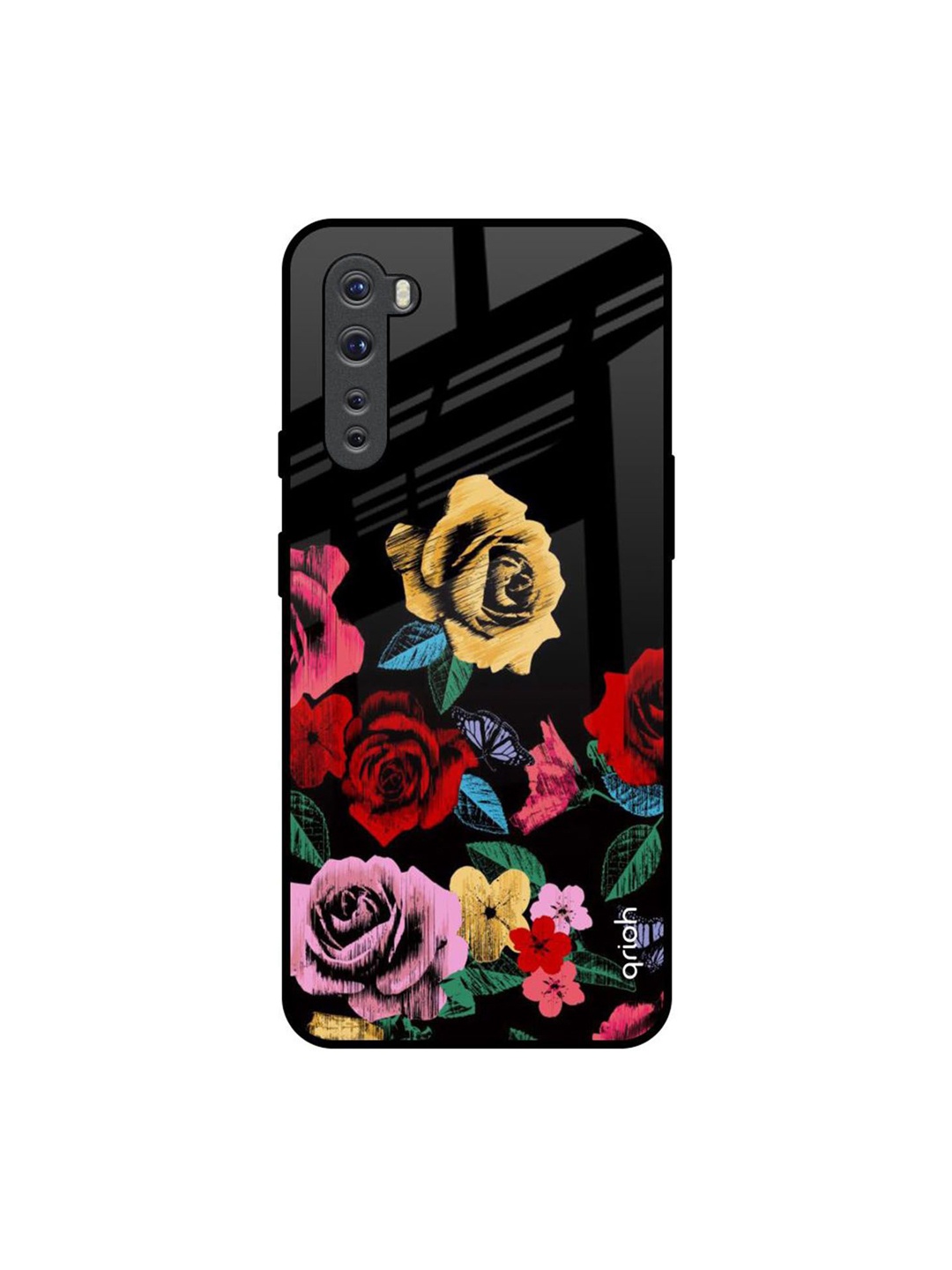 

QRIOH Floral Decorative Printed OnePlus Nord Back Case, Black