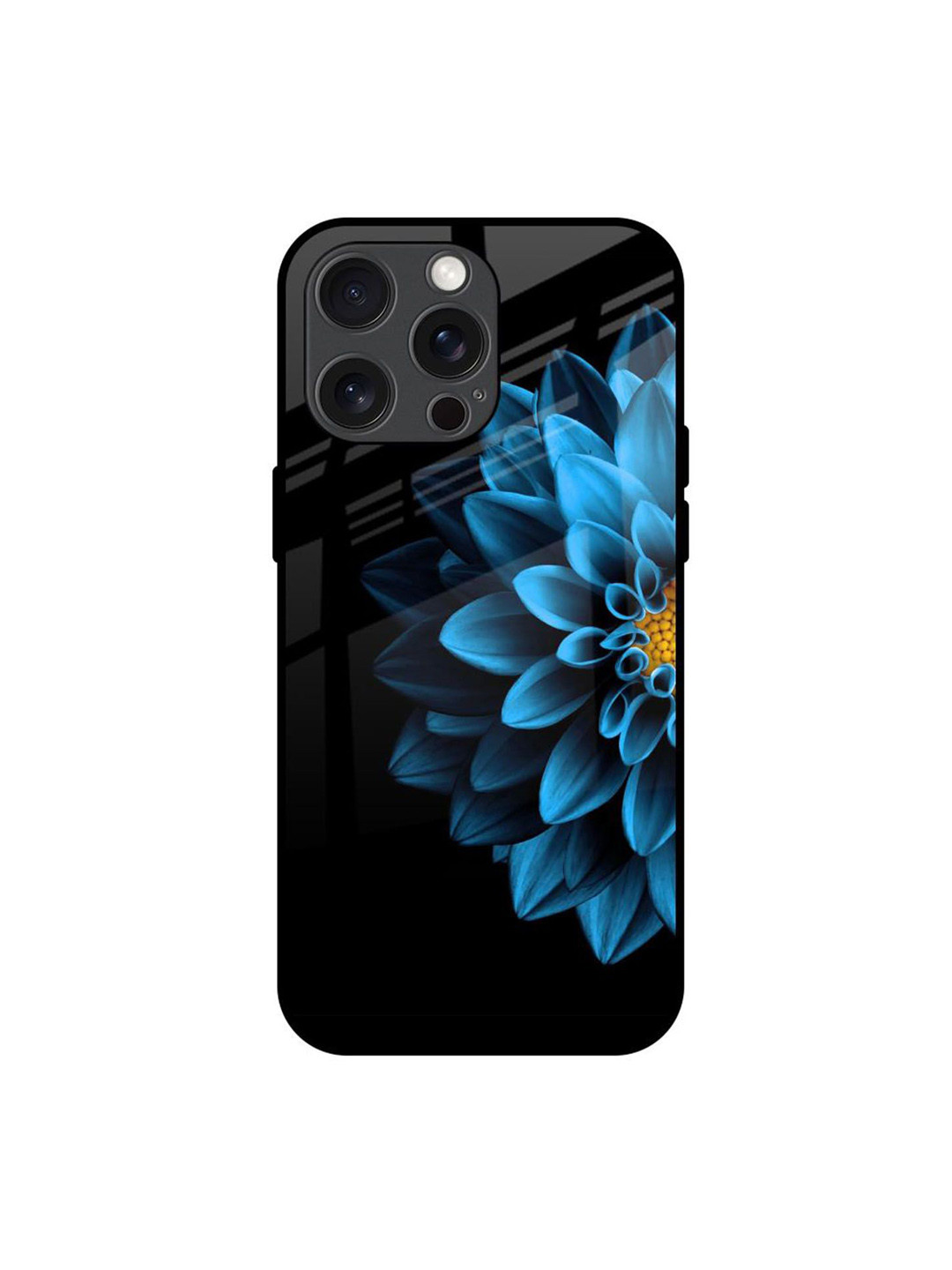 

QRIOH Half Blue Flower Real Printed iPhone 15 Pro Max Back Case, Black