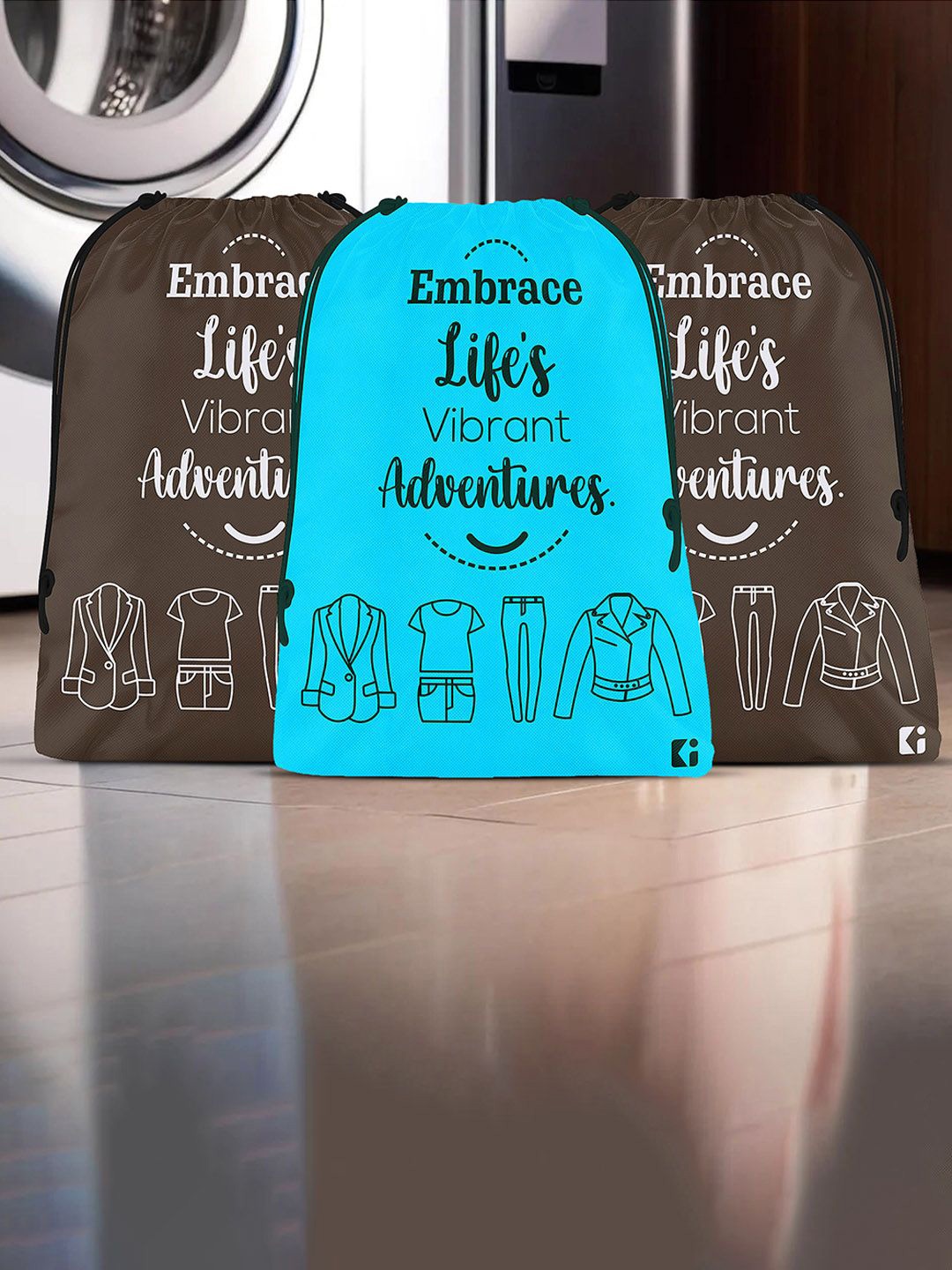 

Kuber Industries Blue & Brown 3 Pieces Cloth Travel Organisers