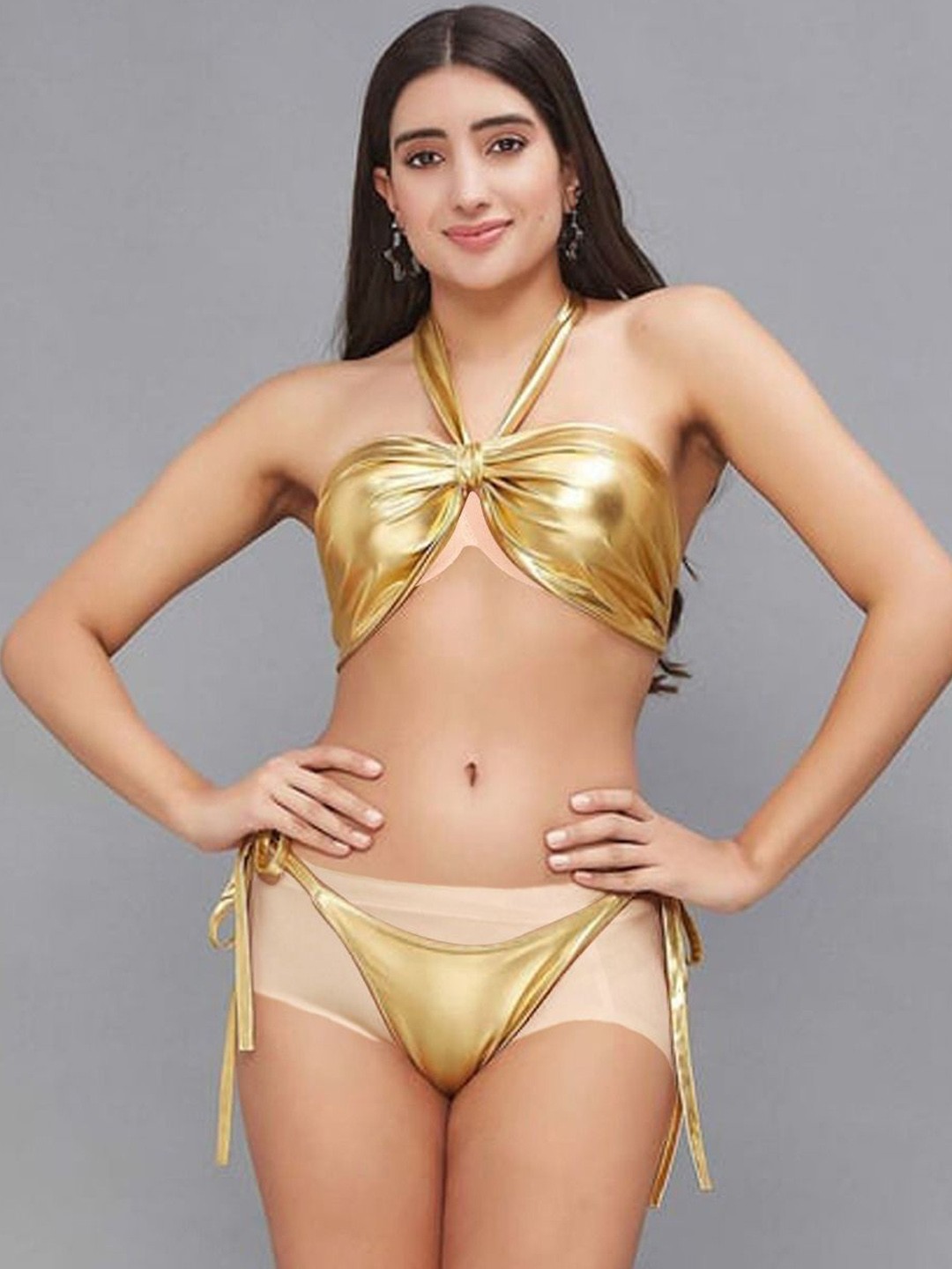 

KRENOZ Halter Neck Swim Bikini Set, Gold