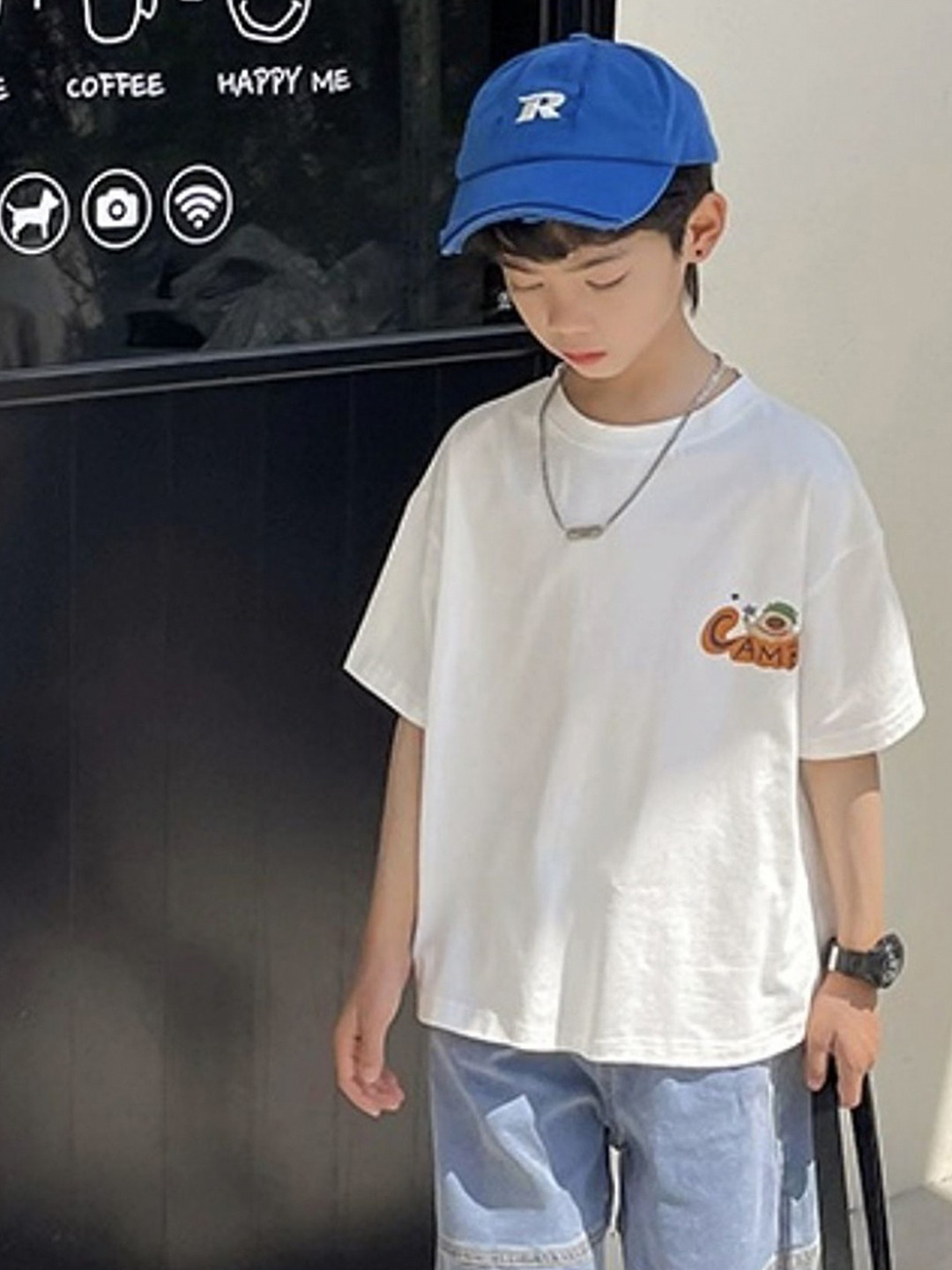 

LULU & SKY Boys Graphic Printed Round Neck Cotton Oversized T-shirt, White