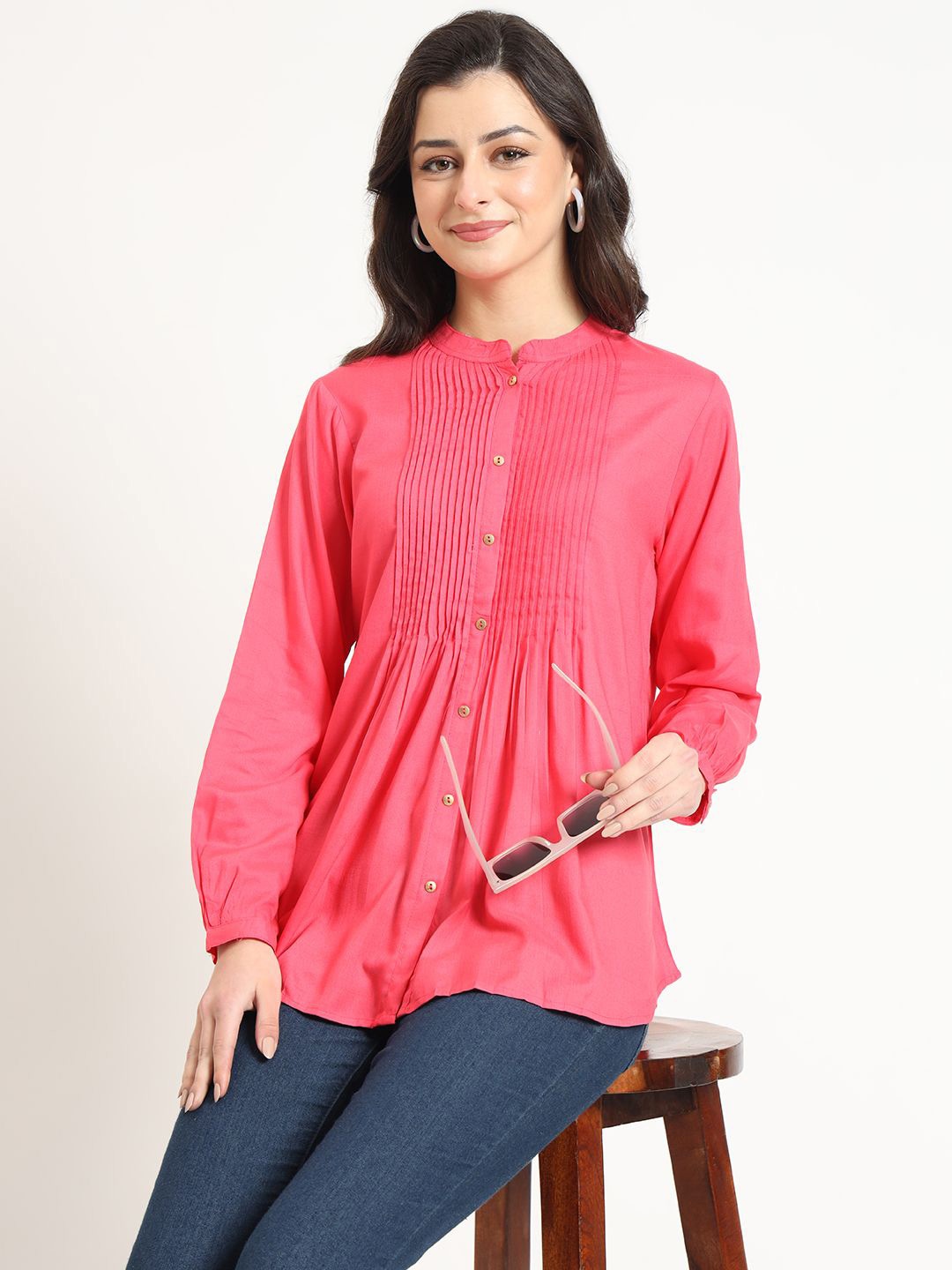 

Divena Mandarin Collar Top, Peach