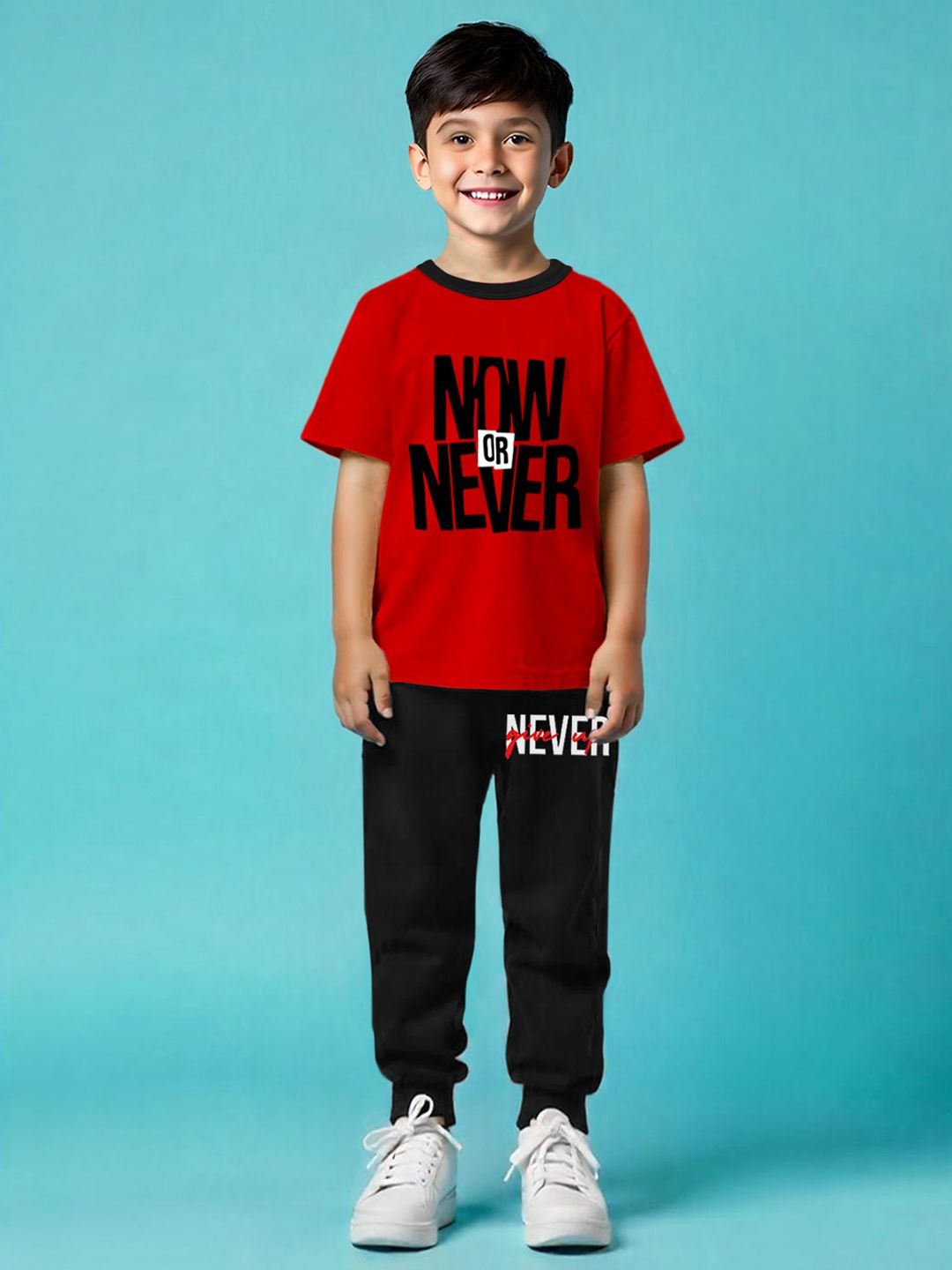

HERE&NOW Boys Printed T-Shirt and Joggers, Red