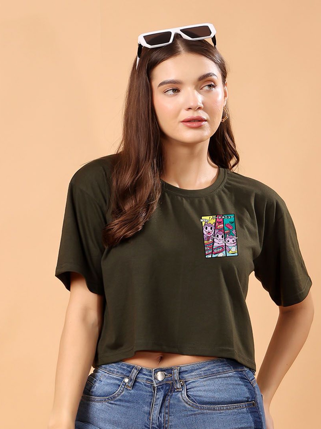 

SWIFTLY Women Bio Finish Graphic Printed Round Neck Cotton Oversized T-shirt, Olive