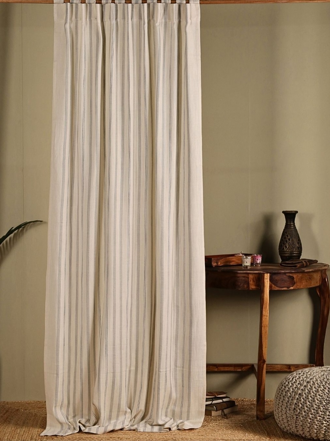 

Peepul Tree Off White And Charcoal Cotton Striped Long Door Curtain