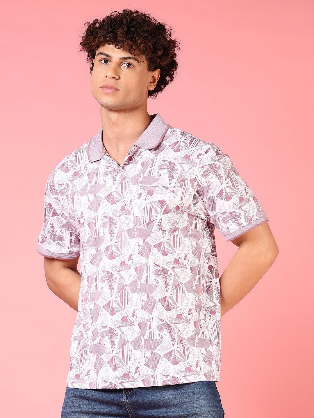 

V-Mart Men Abstract Printed Polo Collar Cotton T-shirt, White