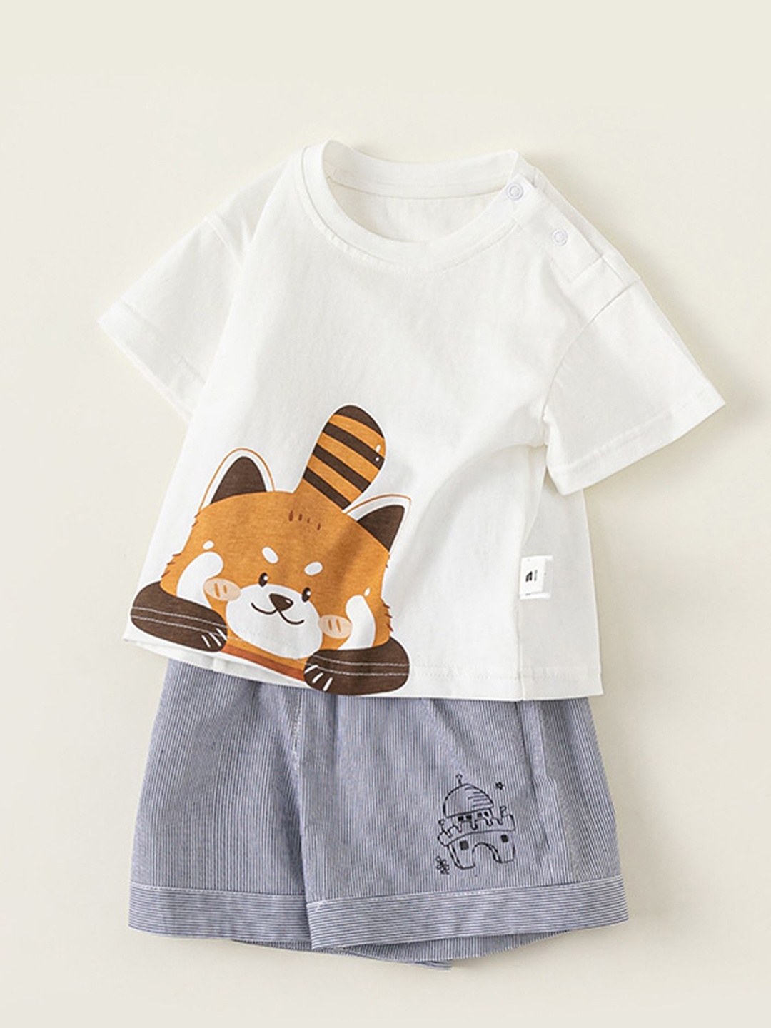 

LULU & SKY Boys Printed Round Neck Pure Cotton T-Shirt With Shorts, White