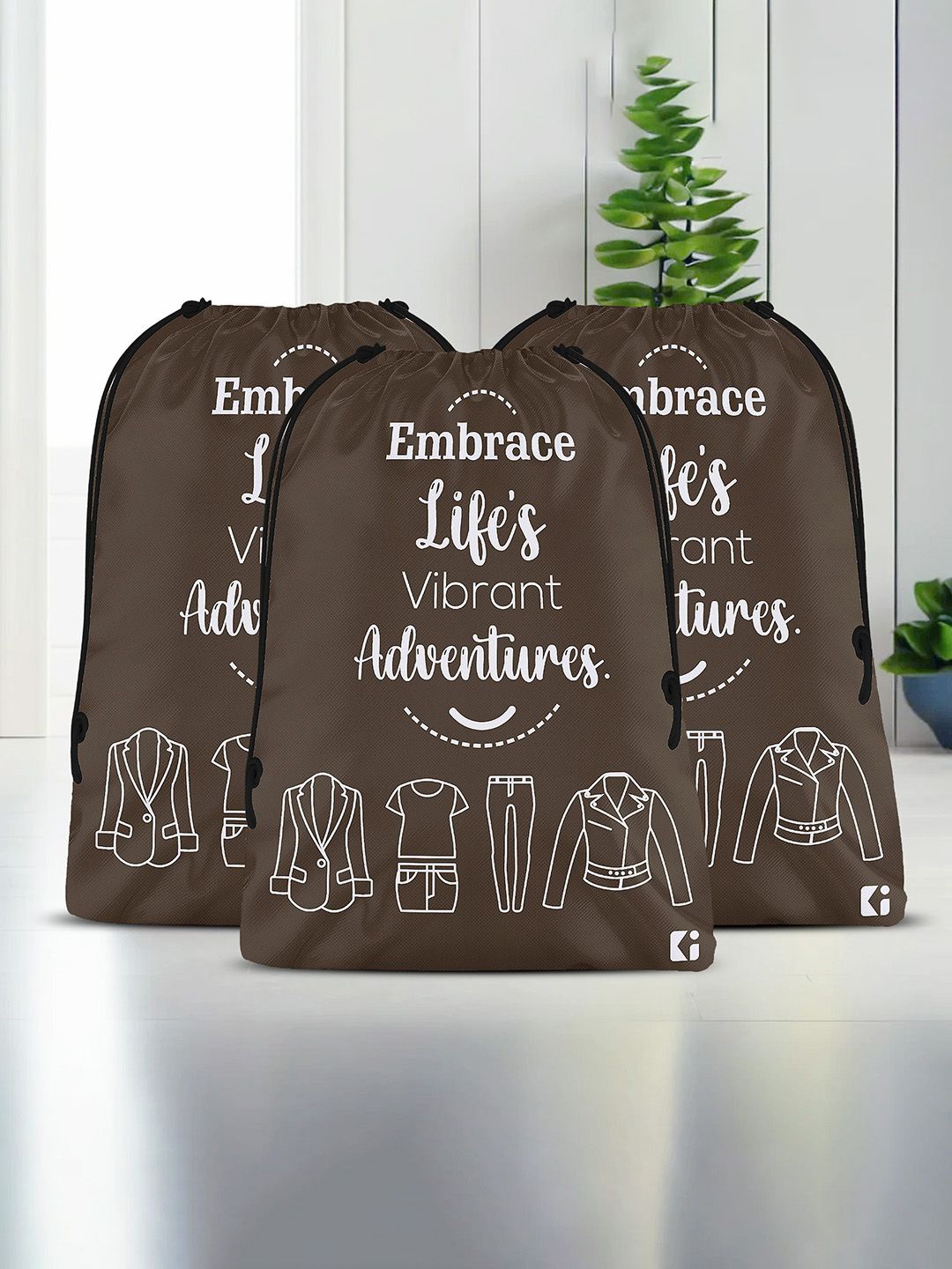 

Kuber Industries Brown & White 3 Pieces Cloth Travel Organisers