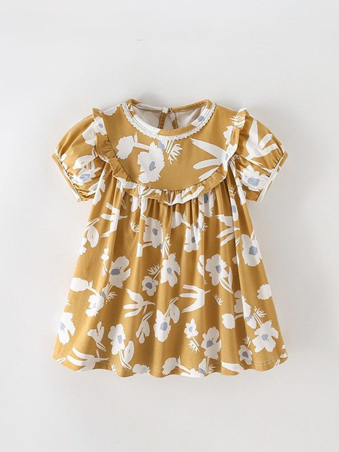 

YK Floral Print Puff Sleeve Fit & Flare Mini Dress, Yellow