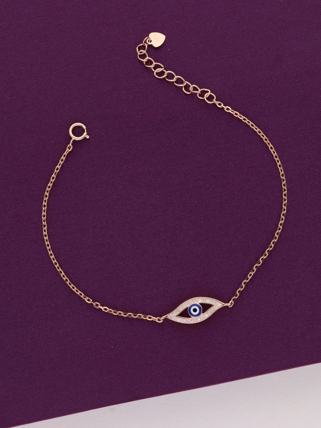

KAI JEWEL Rose Gold-Plated Cubic Zirconia Studded Evil Eye Link Bracelet