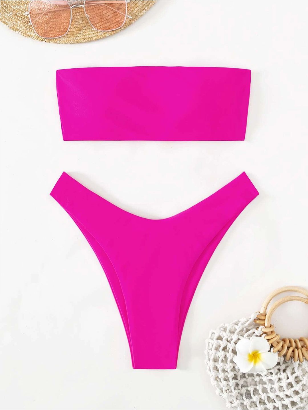 

BAESD Strapless High Leg Swim Bikini Set, Pink