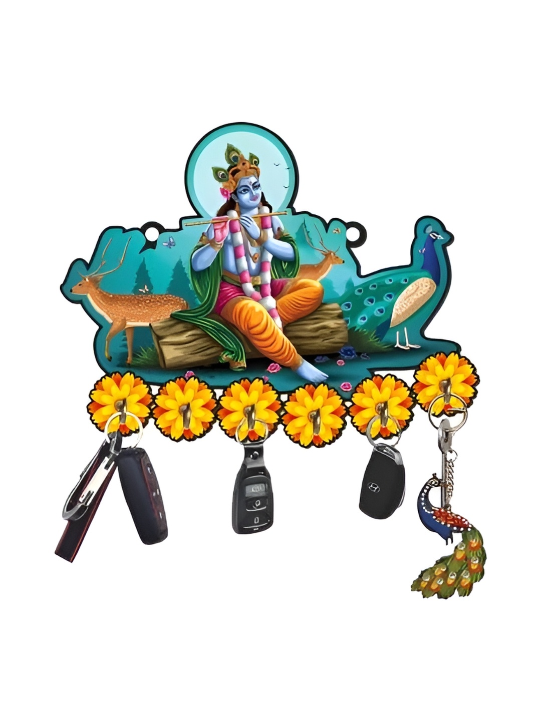 

Webelkart Blue & Yellow Krishna Playing Flute UV Printed Design Key Holder