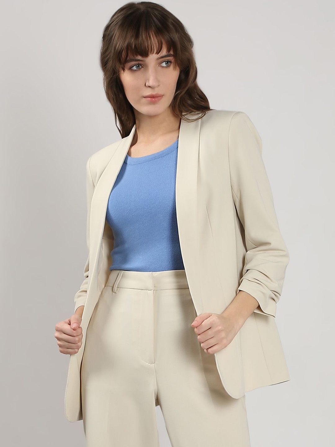 

Vero Moda Shawl Collar Open-Front Blazer, Beige