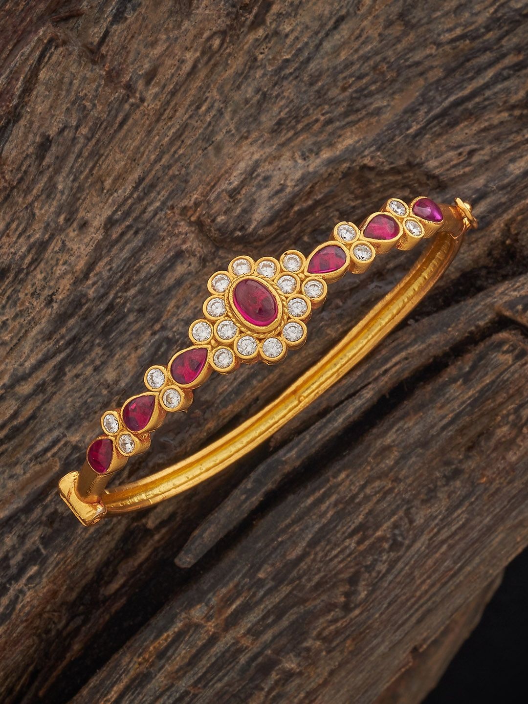 

Kushal's Fashion Jewellery 92.5 Sterling Silver Gold-Plated Zircon Studded Kada Bangle