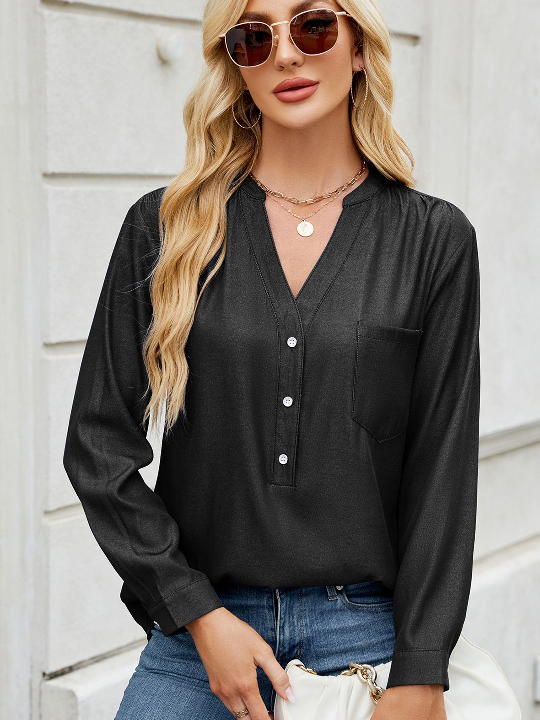 

StyleCast Women Opaque Casual Shirt, Black