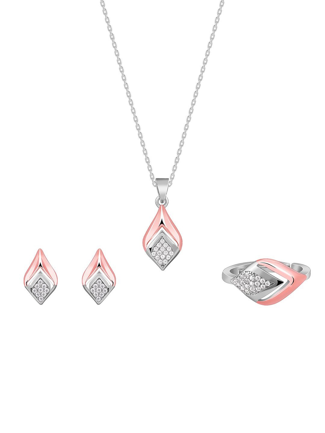 

GIVA 925 Silver Dual Tone Cubic Zirconia Studded Majestic Rhombus Set Of Three