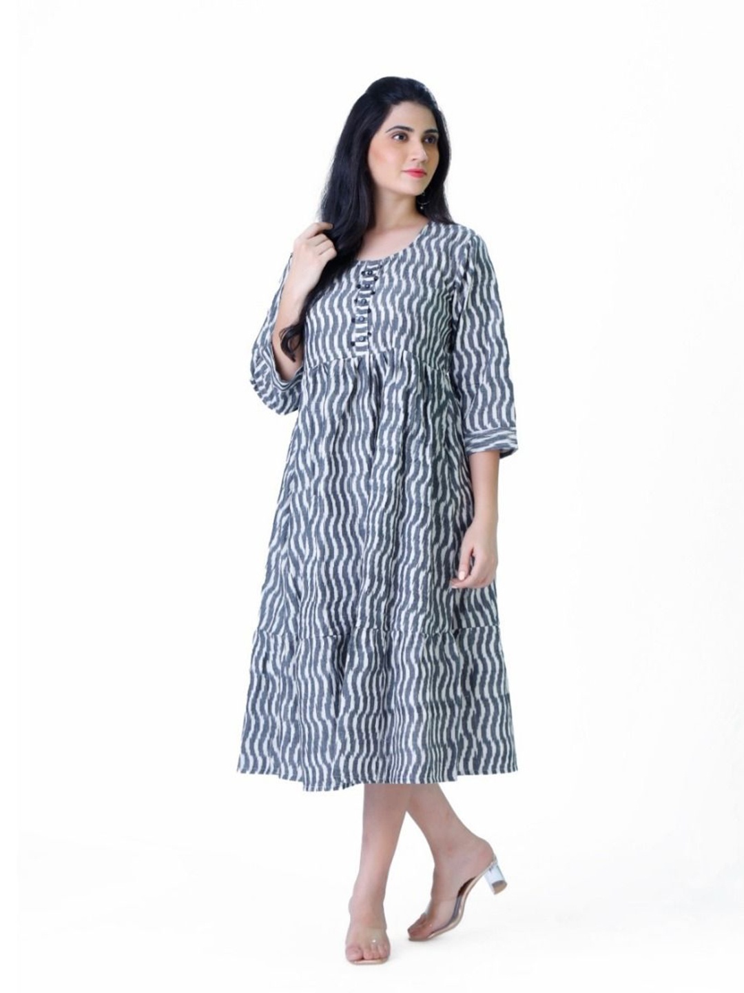 

Silselah Printed Cotton Fit & Flared Dress, White