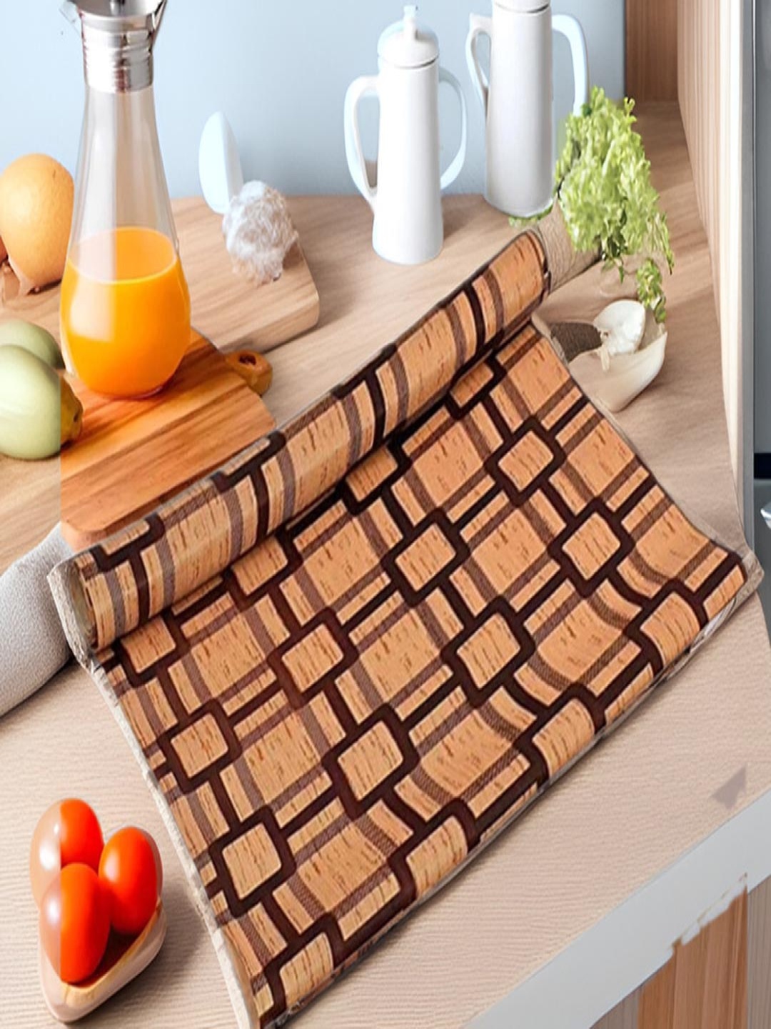 

REVEXO Brown Printed Water-Resistant Shelf Liner