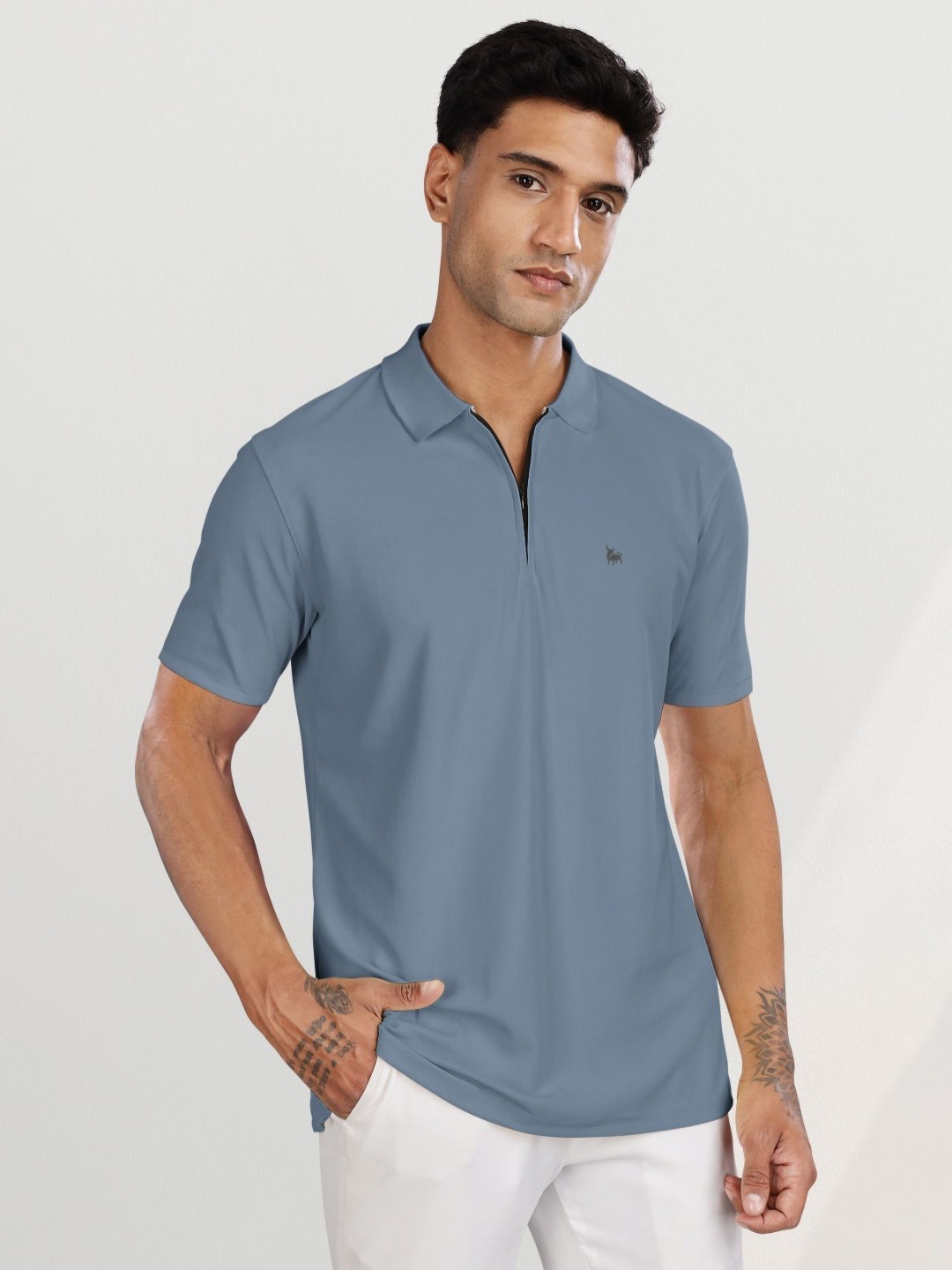 

BULLMER Men Polo Collar T-shirt, Grey