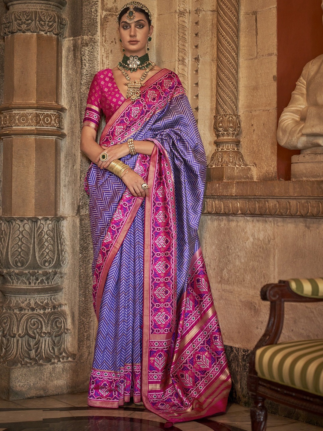 

MAHALASA Ethnic Motifs Pure Silk Handloom Patola Saree, Lavender