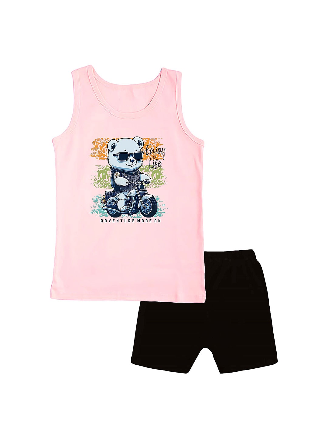 

CoolTees4U Unisex Kids Printed Pure Cotton T-shirt With Shorts, Pink
