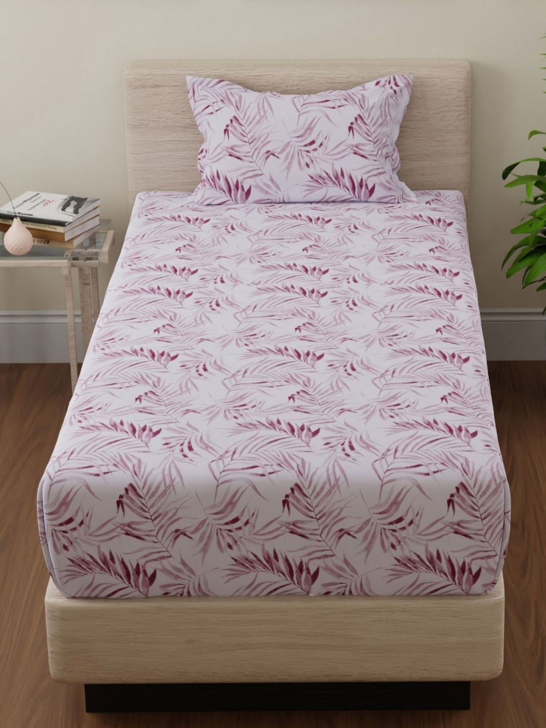 

Huesland Maroon Floral Printed144 TC Pure Cotton Single Bedsheet Set 223.5cm x 139.7cm