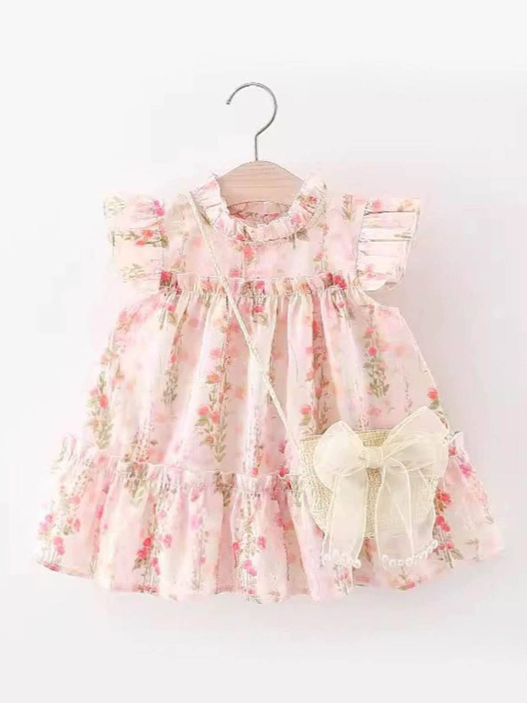 

LULU & SKY Girls Floral Printed Flutter Sleeves Fit & Flare Dress, Pink