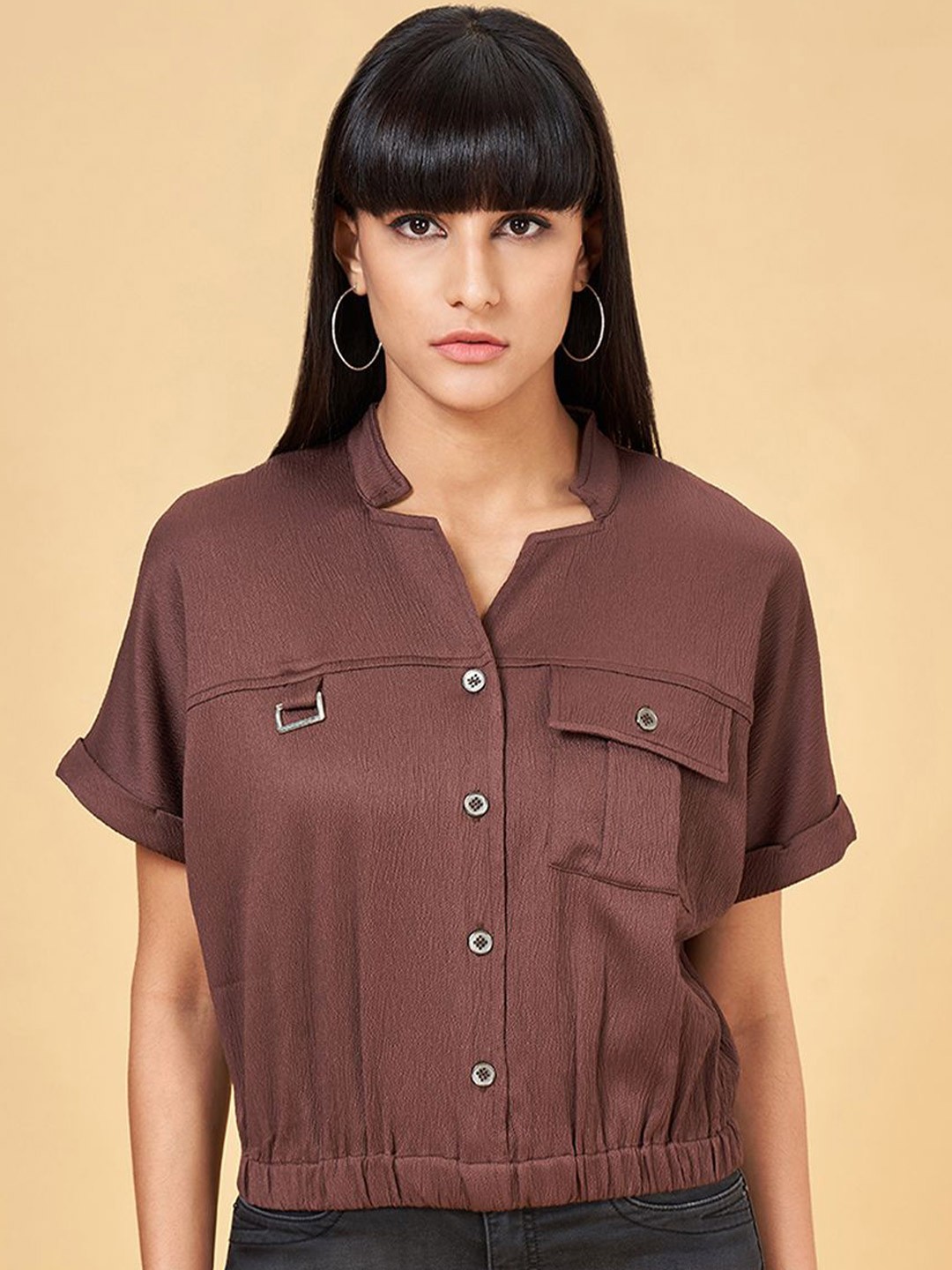 

SF JEANS by Pantaloons Extended Sleeves Shirt Style Top, Brown