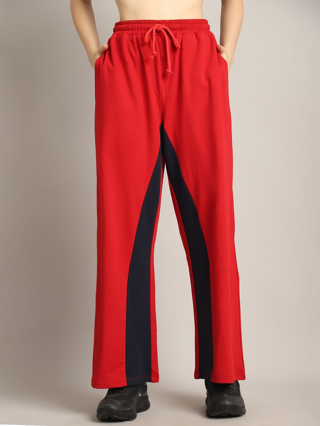 

Rute Women Slim Fit Colour-Blocked Pure Cotton Track Pants, Red
