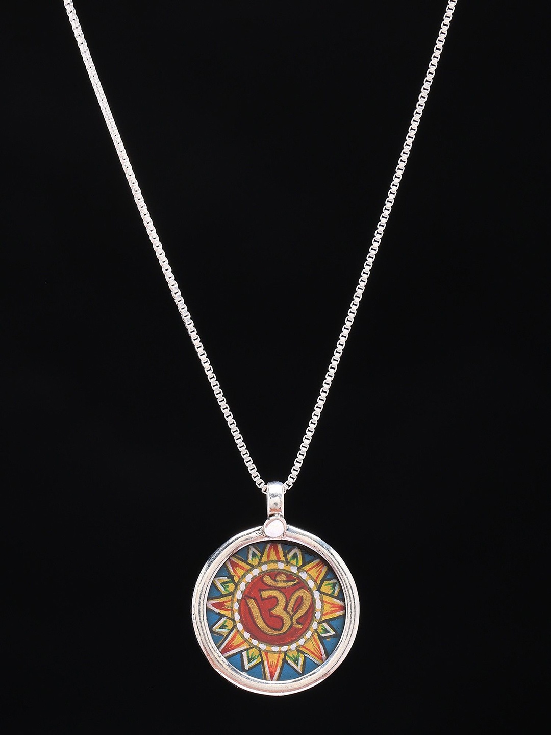 

Exotic India Round Shape Hand-Painted Om Pendant in Sterling Silver