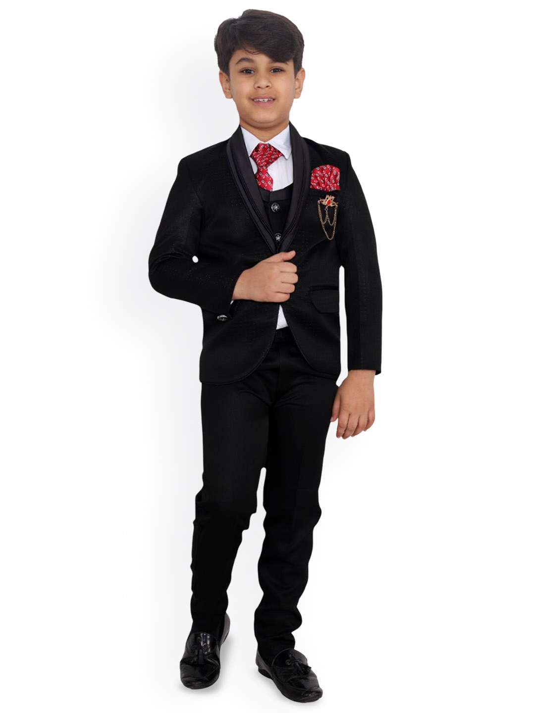

BAESD Boys Printed Single-Breasted 5 Piece Suits, Black