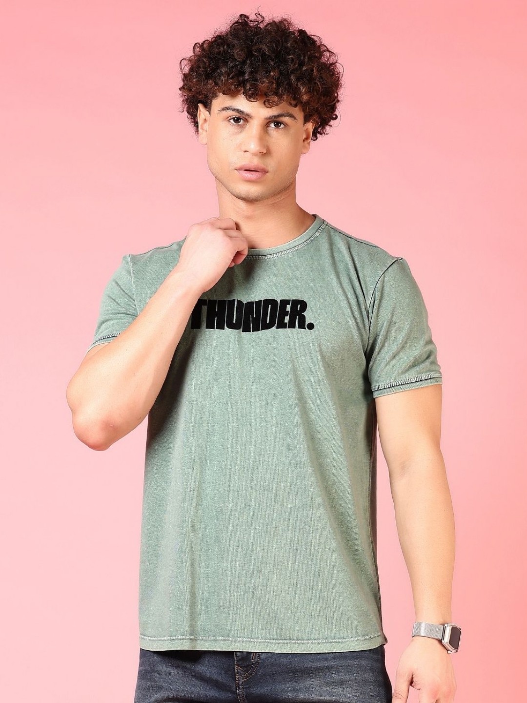 

V-Mart Men Typography Printed Round Neck Cotton T-shirt, Green
