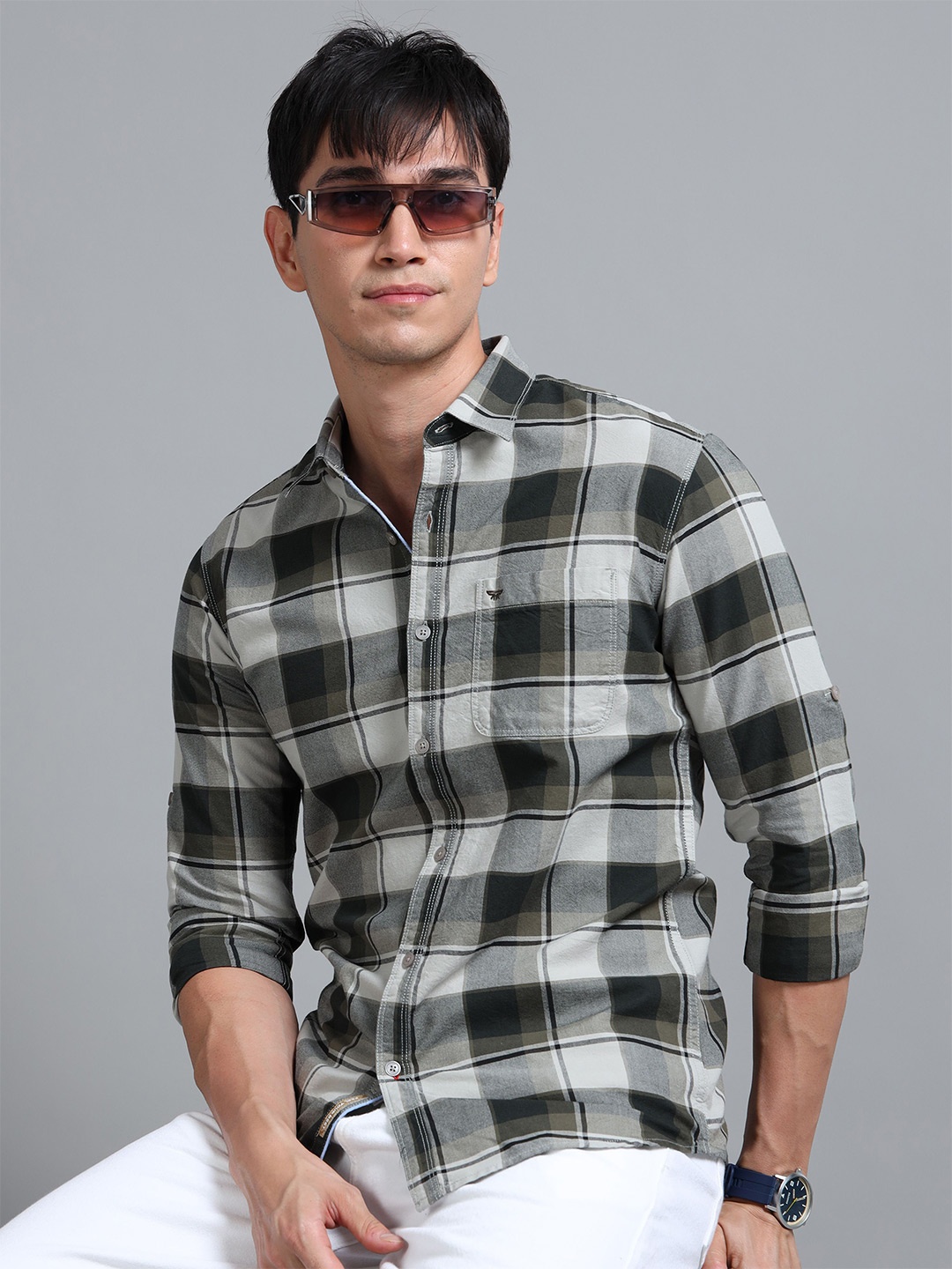 

RIGS AND RAGS Men Standard Tartan Checks Opaque Checked Casual Shirt, Teal